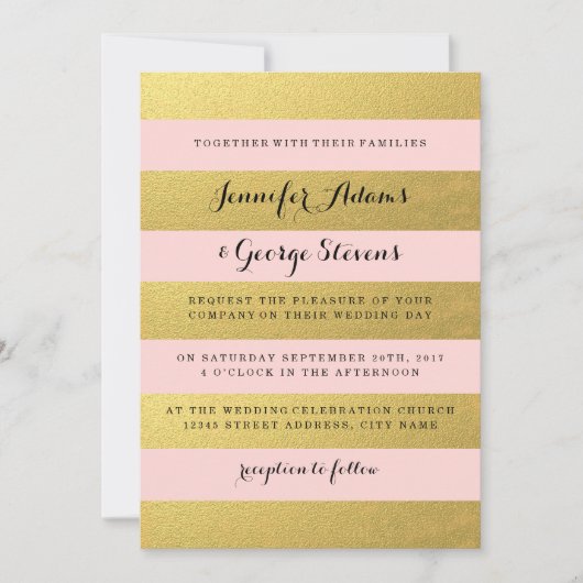 CHIC GOLD | PINK WEDDING INVITATION KAART (Voorkant)