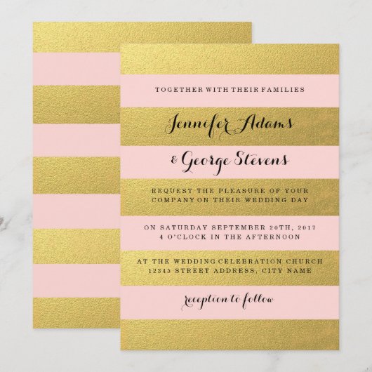 CHIC GOLD | PINK WEDDING INVITATION KAART (Voorkant / Achterkant)