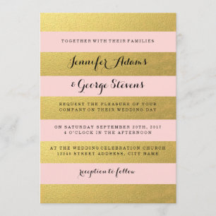 CHIC GOLD PINK WEDDING INVITATION KAART