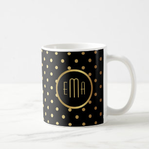 Chic Gold Polka Dots on Black met jouw monogram Koffiemok