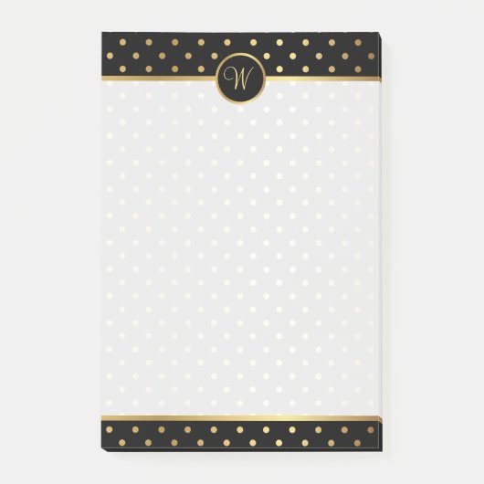 Chic Gold Polka Dots on Black met jouw monogram Post-it® Notes (Voorkant)