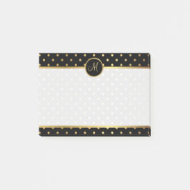 Chic Gold Polka Dots on Black met jouw monogram Post-it® Notes