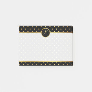 Chic Gold Polka Dots on Black met jouw monogram Post-it® Notes