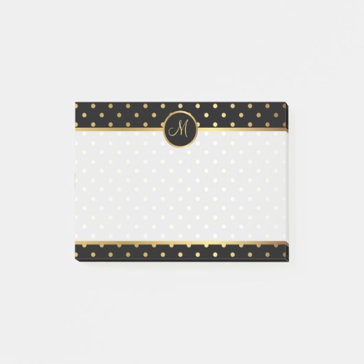 Chic Gold Polka Dots on Black met jouw monogram Post-it® Notes (Voorkant)