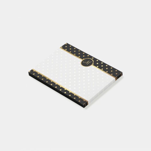 Chic Gold Polka Dots on Black met jouw monogram Post-it® Notes (Schuin)