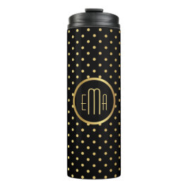 Chic Gold Polka Dots on Black met jouw monogram Thermosbeker