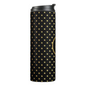 Chic Gold Polka Dots on Black met jouw monogram Thermosbeker (Gedraaid links)