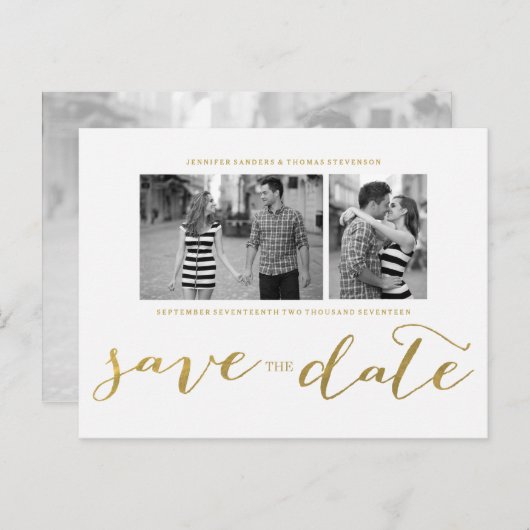 CHIC GOLD PRINT | BESPAAR DE DATUM-BRIEFKAART AANKONDIGINGSKAART (Voorkant / Achterkant)