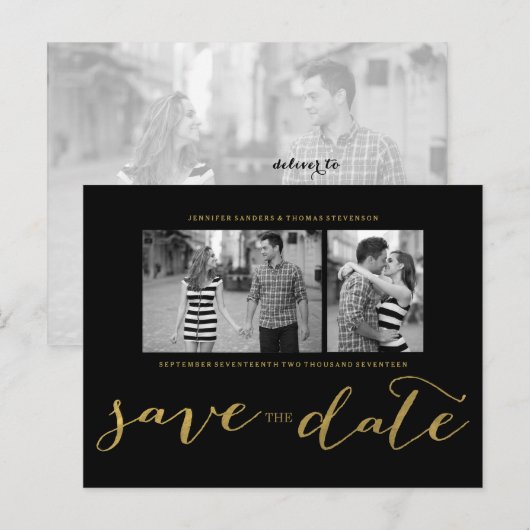 CHIC GOLD PRINT | BESPAAR DE DATUM-BRIEFKAART AANKONDIGINGSKAART (Voorkant / Achterkant)