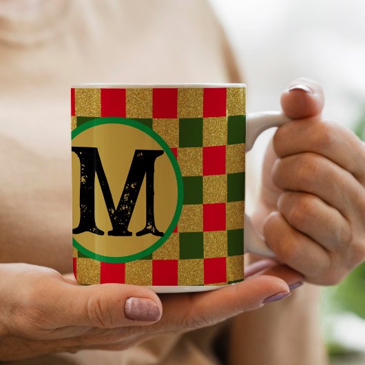 Chic Gold red & green Checkerboard - aangepast mon Koffiemok