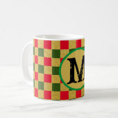 Chic Gold red & green Checkerboard - aangepast mon Koffiemok (Voorkant links)