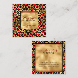 Chic Gold Red Leopard Print Mode Moderne Vierkante Visitekaartje
