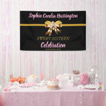 Chic Gold Ribbon Birthday Party Banner