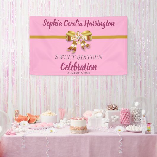 Chic Gold Ribbon Birthday Party Banner (Feest)