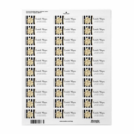 Chic Gold Roos, Black Stripes Address Label (Full Sheet)