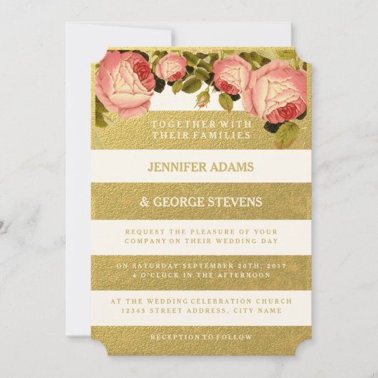 CHIC GOLD | ROOS WEDDING INVITATIE KAART (Voorkant)