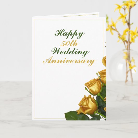 Chic Gold Rozen 50ste bruiloft Jubileum Kaart (Gele Bloem)
