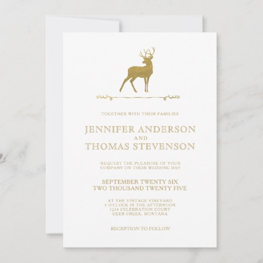 CHIC GOLD | RUSTIC DEER WEDDING INVITATIONS KAART (Voorkant)