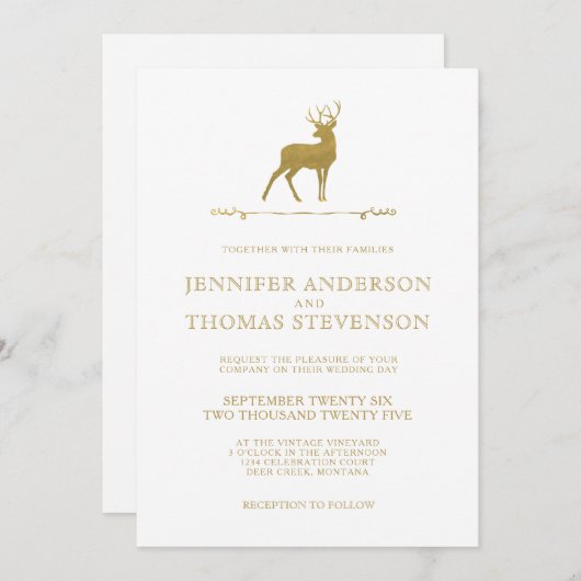 CHIC GOLD | RUSTIC DEER WEDDING INVITATIONS KAART (Voorkant / Achterkant)
