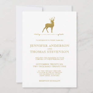 CHIC GOLD   RUSTIC DEER WEDDING INVITATIONS KAART