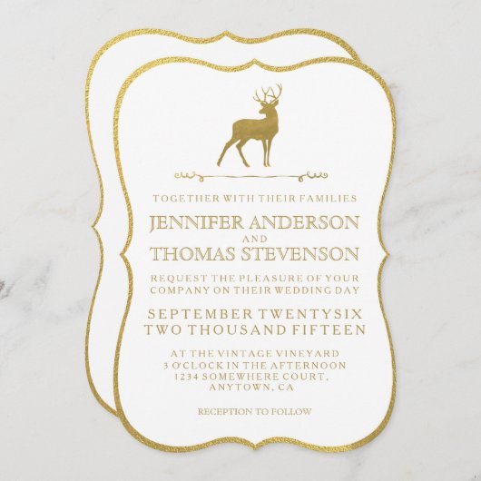 CHIC GOLD | RUSTIC DEER WEDDING INVITATIONS KAART (Voorkant / Achterkant)
