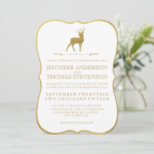 CHIC GOLD | RUSTIC DEER WEDDING INVITATIONS KAART (Staand voorkant)