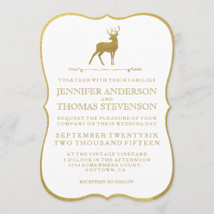 CHIC GOLD   RUSTIC DEER WEDDING INVITATIONS KAART