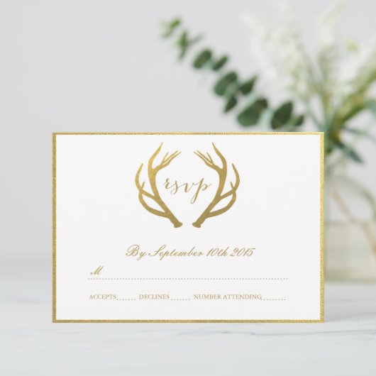 CHIC GOLD | RUSTISCHE ANTLERS RSVP-KAARTEN RSVP KAARTJE (Staand voorkant)