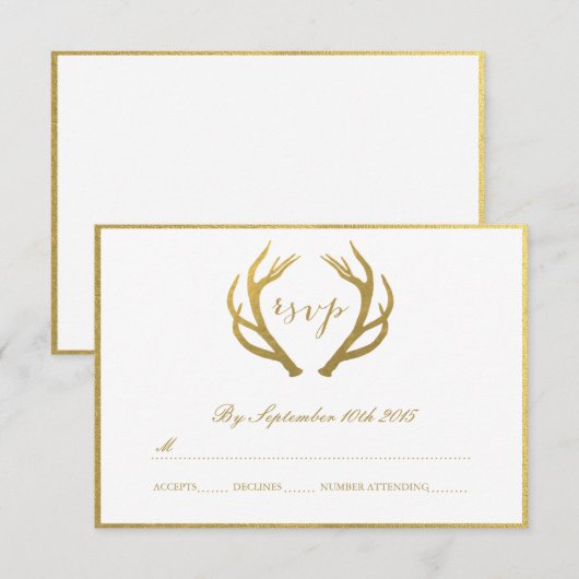 CHIC GOLD | RUSTISCHE ANTLERS RSVP-KAARTEN RSVP KAARTJE (Voorkant / Achterkant)
