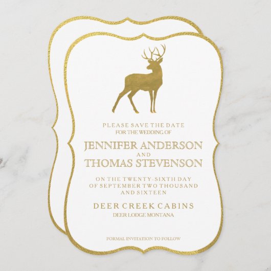 CHIC GOLD | RUSTISCHE DEER BEWAART DE DATUM SAVE THE DATE (Voorkant / Achterkant)