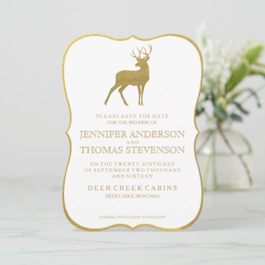 CHIC GOLD | RUSTISCHE DEER BEWAART DE DATUM SAVE THE DATE (Staand voorkant)