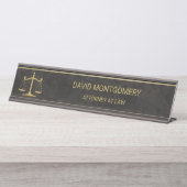 Chic Gold Scales of Justice Black Leather Lawyer Bureau Naambordje (Voorkant)