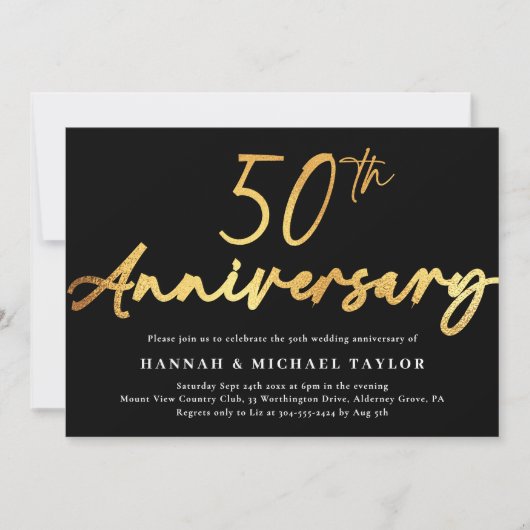 Chic Gold Script 50ste bruiloft Jubileum Kaart (Voorkant)
