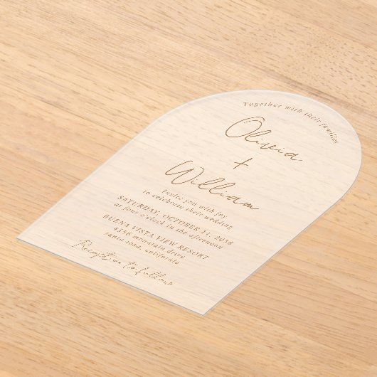 Chic Gold Script Arch Wedding Frosted Acryl Uitnodigingen (Laagn)