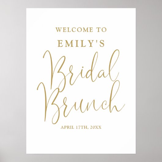 Chic Gold Script Bruids Brunch Welkomstbord Poster (Voorkant)