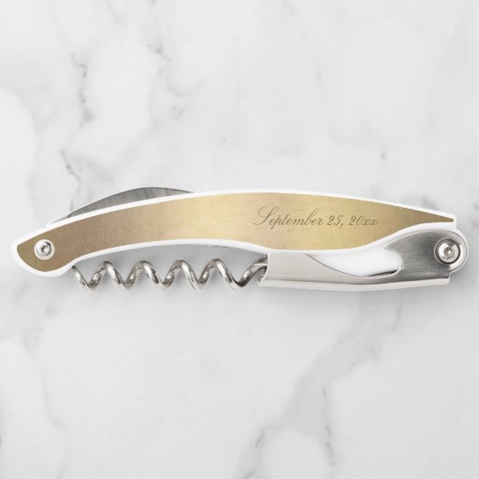 Chic Gold Script Calligraphy Shiny Gold Wedding Kurkentrekker (Achterkant)