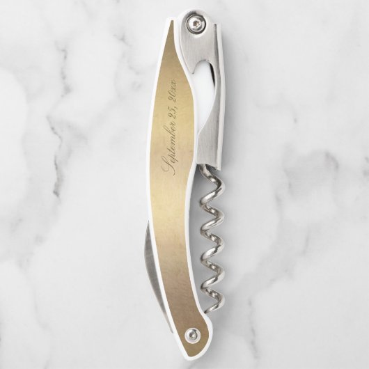 Chic Gold Script Calligraphy Shiny Gold Wedding Kurkentrekker (Achterkant)