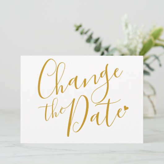 Chic Gold Script Datum verandering uitgesteld Save The Date (Staand voorkant)