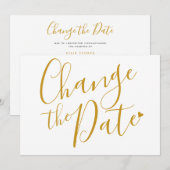 Chic Gold Script Datumwijziging uitgesteld Save The Date (Voorkant / Achterkant)