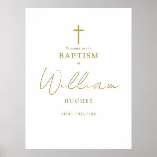 Chic Gold Script Doopsel Doop Welkomstbord Poster (Voorkant)