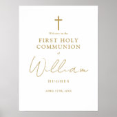 Chic Gold Script Eerste Heilige Communie Welkom Te Poster (Voorkant)