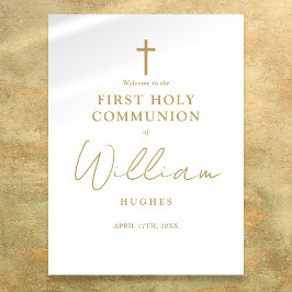 Chic Gold Script Eerste Heilige Communie Welkom Te Poster