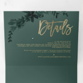 Chic Gold script Floral green elegant bruiloft Drieluik Uitnodiging (Binnenzijde eerst)