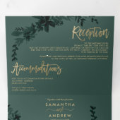 Chic Gold script Floral green elegant bruiloft Drieluik Uitnodiging (Binnenzijde eerst)