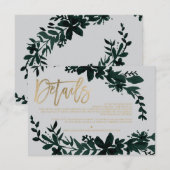 Chic Gold script Floral grijs bruiloft richting Informatiekaartje (Voorkant / Achterkant)