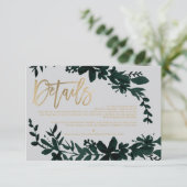 Chic Gold script Floral grijs bruiloft richting Informatiekaartje (Staand voorkant)