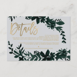 Chic Gold script Floral grijs bruiloft richting Informatiekaartje