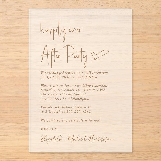 Chic Gold Script Frosted bruiloft receptie Acryl Uitnodigingen (Voorkant)
