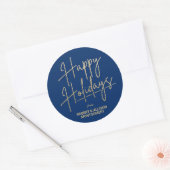 Chic Gold Script Happy Holidays Blue Ronde Sticker (Envelop)