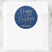 Chic Gold Script Happy Holidays Blue Ronde Sticker (Tas)